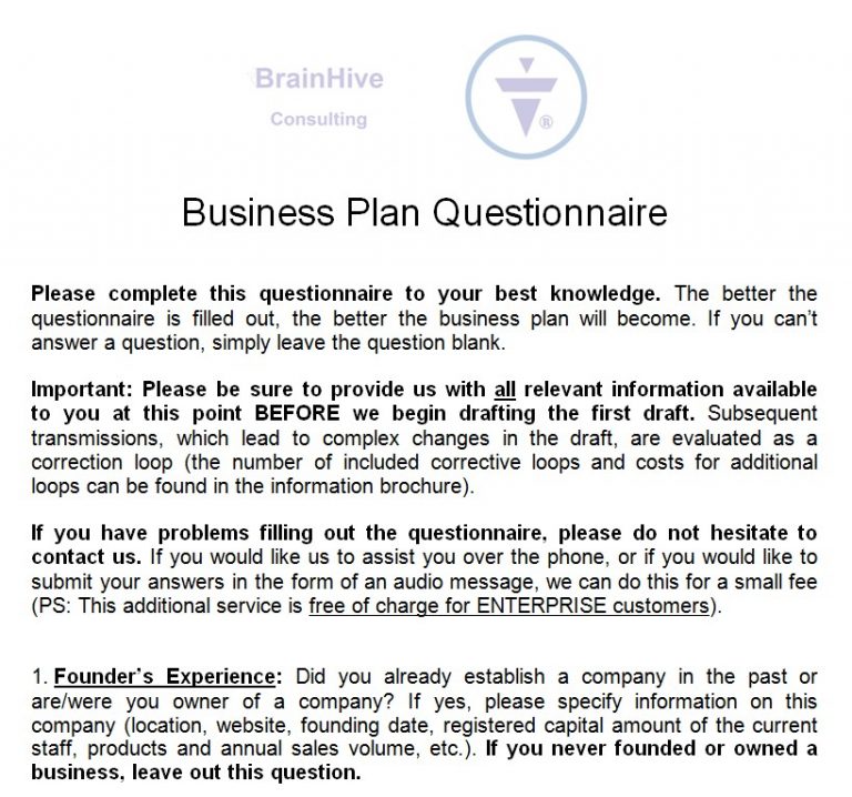 business plan guide questions